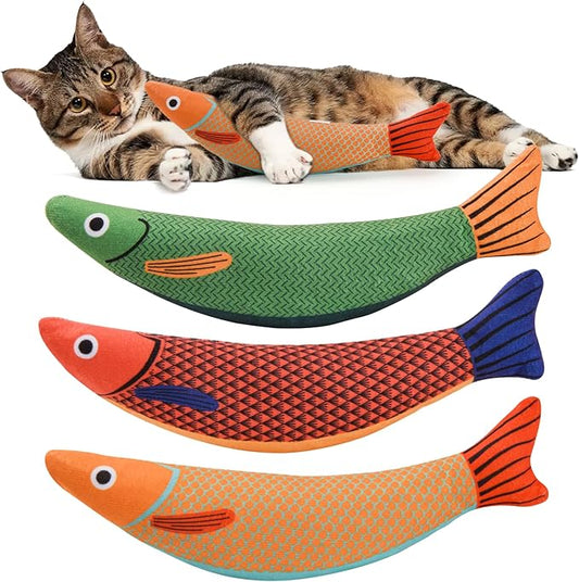 AUSCAT Cat Catnip Toys, 3PCS Catnip Fish Toy for Cats, Cat Kicker Toys with Crinkle Sound, Interactive Plush Soft Cat Toys for Indoor Cats and Kittens