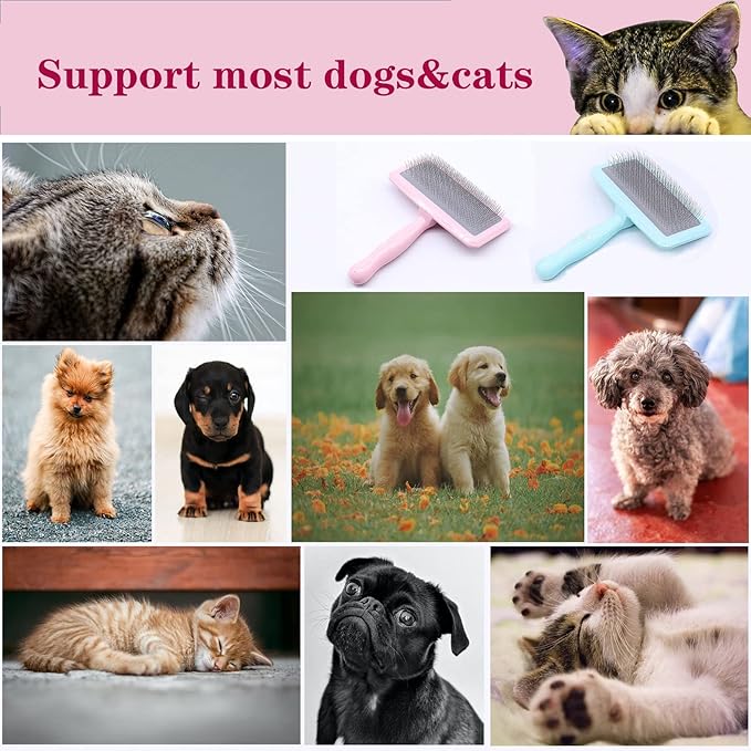 Air Cushion Slicker Brush for Dogs Cats,Soft Pin Shedding Brush for Short Haired Dog,Cat, Pet Grooming Wire Brush for Thin Curly Matted Tangled Hair,14mm(0.55"),Pink