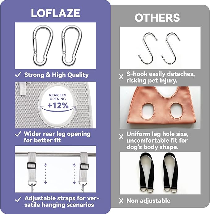 Dog Grooming Hammock Harness for Dogs & Cats with Pet Nail Clipper Trimmer - Cat Hanger Sling for Trimming Clipping Nails- Dog Hammock Restraint Bag for Small Medium Large pet （ Purple XL）