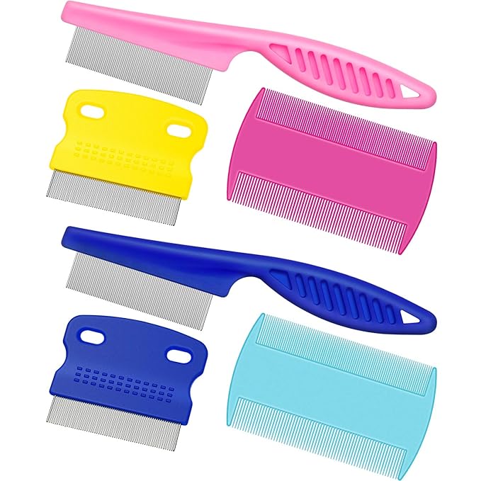 6 Pieces Pet Lice Combs Dog Grooming Flea Cat Tear Stain Comb for Removal Dandruff, Hair Stain, Nit(Pink, Light Blue, Dark Blue, Yellow)