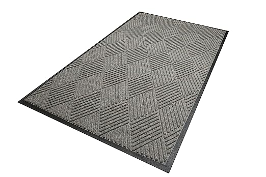 WaterHog Diamond | Commercial-Grade Entrance Mat with Rubber Border – Indoor/Outdoor, Quick Drying, Stain Resistant Door Mat (Medium Grey, 3' x 12')