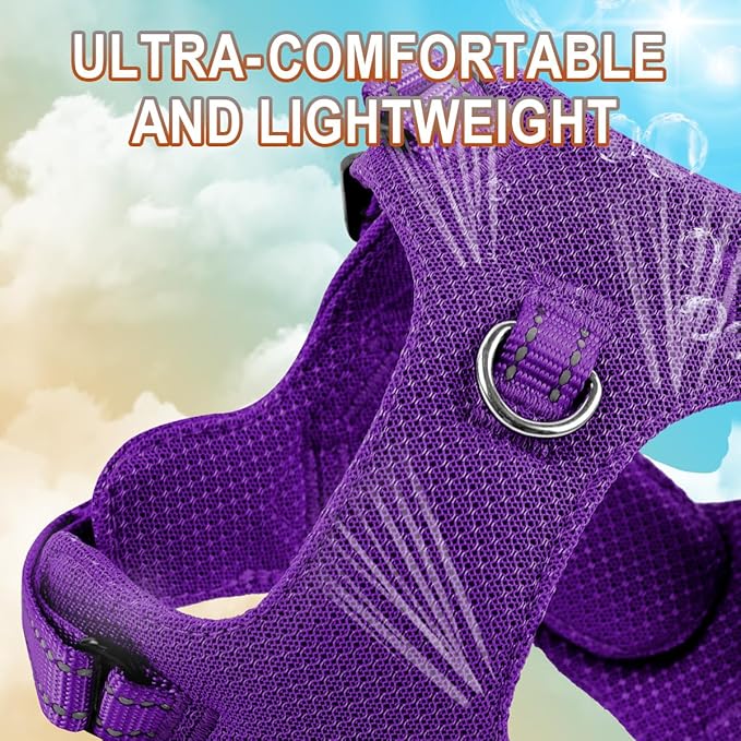 Dog Harness Step in Dog Vest Harness, Reflective Adjustable Puppy No Pull Harness Breathable Soft for Small and Medium Dogs Cats, Purple, XS