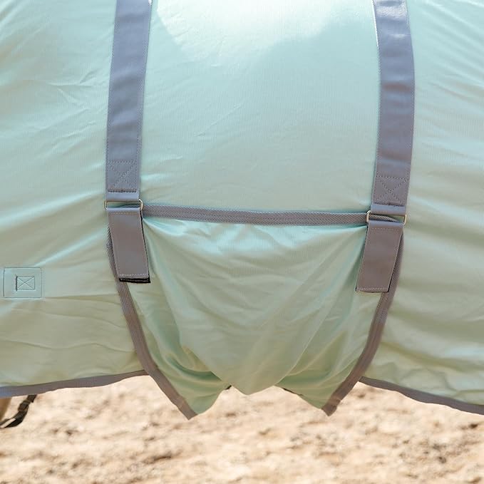 Horse Fly Sheet with Detachable Neck Cover & Belly Wrap, Adjustable Fly Sheet for Horses, Ventilated Airflow Mesh Equine Cooling Summer Flysheet Green 72
