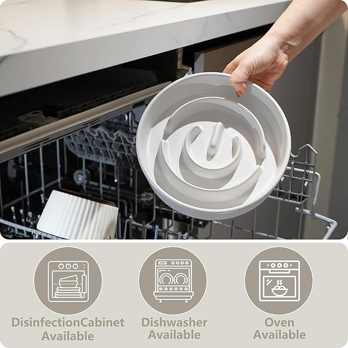 Ceramic Slow Feeder and Water Bowl Set for Medium and Large Dogs, Ceramic Dog Bowls Elevated with Wooden Stand, 2.0 Cups Dog Slow Feeder(30oz) and 70oz Water Bowl Set, White