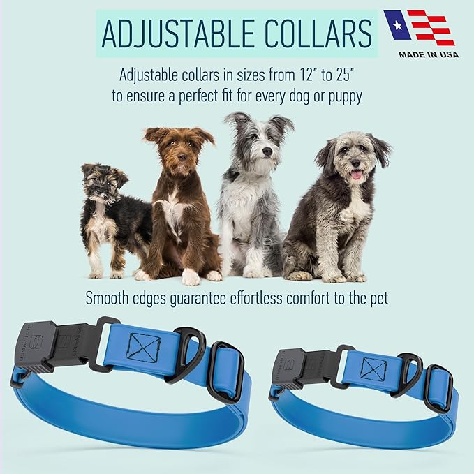 Dogline Biothane Waterproof Dog Collar with Herm Sprenger Black Stainless Steel Quick Release Buckle – Heavy Duty Tactical Durable Collar for Dogs – Comfortable and Safe Pet Collar W3/4" L12-19 Blue