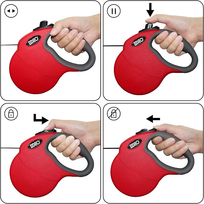 DOCO Retractable Dog Leash for Large Dogs (Length - 16’, Weight - Upto 45lb) Reflective Tape Lead with Stop and Lock Control, Tangle Free 360° Swivel Snap & Anti-Slip Grip (Blue, Medium)