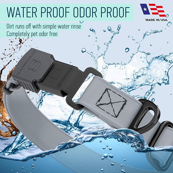 Dogline Biothane Waterproof Dog Collar with Herm Sprenger Stainless Steel Quick Release Buckle – Heavy Duty Tactical Durable Collar for Dogs – Comfortable and Safe Pet Collar, W 3/4" L 12-19", Gray
