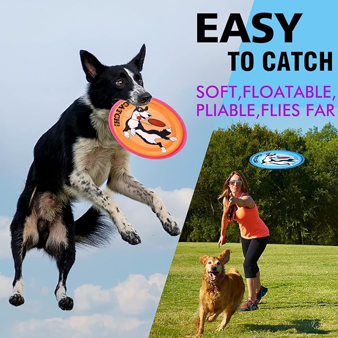 Dog Flying Disc, 3 Pack Dogs Flyer Toys, Lightweight Flying Disc Dog Fetch Toy for Small, Large Dogs & Puppies - Floats in Water & Safe on Teeth