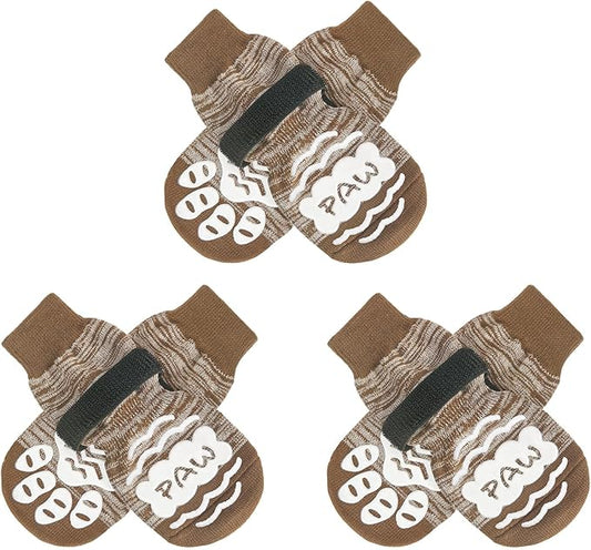 BEAUTYZOO Anti Slip Dog Socks for Small Medium Large Dogs,Paw Protector with Grips for Hardwood Floor Hot/Cold Pavement,Traction Control 3 Pairs AntiTwist Dog Shoes to Prevent Licking for Senior Dog