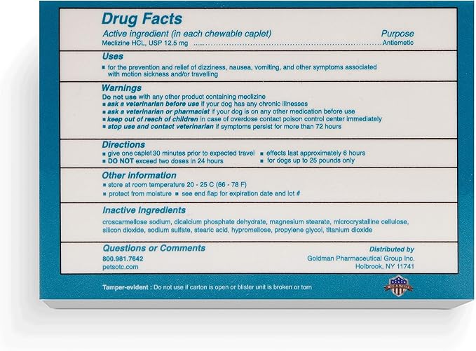 Anti-Motion Sickness and Nausea Relief for Small Breed Dogs, Relief for Disorientation and Dizziness, 10 Tablets