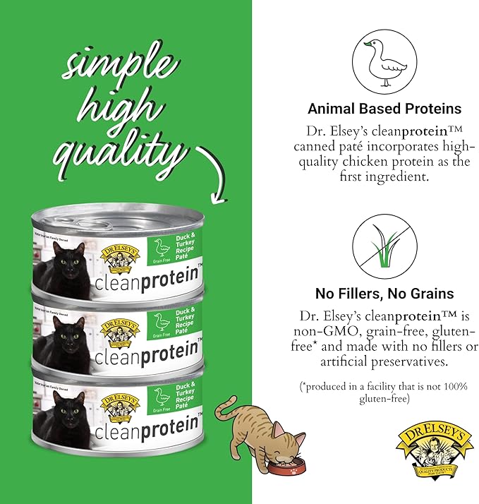 Dr. Elsey's cleanprotein Duck & Turkey Recipe Wet Cat Food, Pate 5.3 oz cans (Pack of 24)