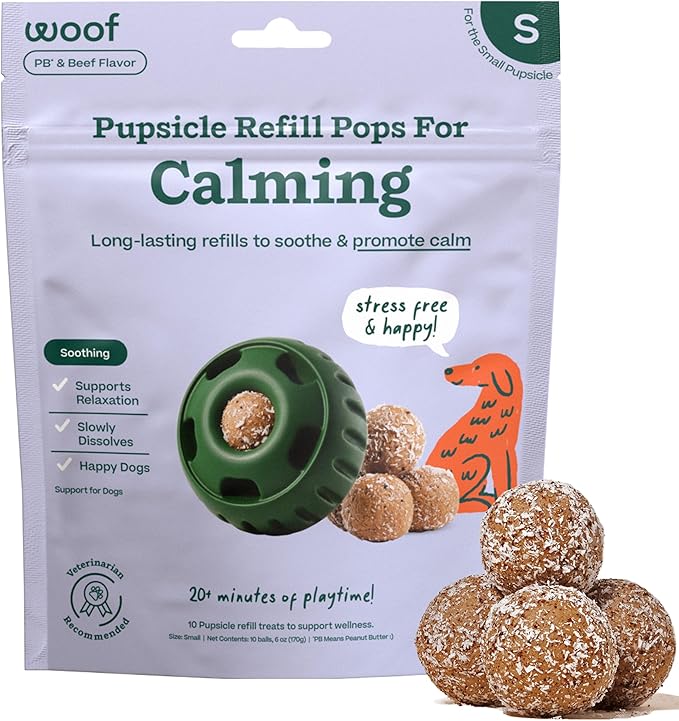 WOOF Pupsicle Refill Pops for Calming - Calming Dog Treats - Long-Lasting Refills for The Pupsicle Toy to Promote Calm - Magnesium for Dogs- Small Pops - 10 Count