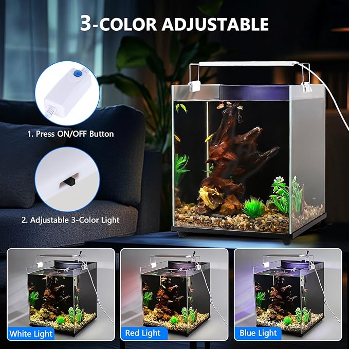 fishkeeper 4 Gallon Fish Tank Starter Kit, Small Aquarium with Filter and Adjustable 3 Color Lighting Self Cleaning Fish Bowl Rimless Aquarium for Beginners (Freshwater Fish Tank)