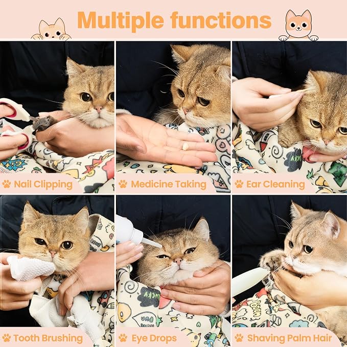 21.7" Cat Grooming Wrap Cat Wrap for Cutting Nails Cat Restraint for Nail Clipping Cat Swaddle Wrap Cat Burrito Wrap M(Within 6lbs) Anti-Scratch Anti-Escape Multifunctional Pet Tool