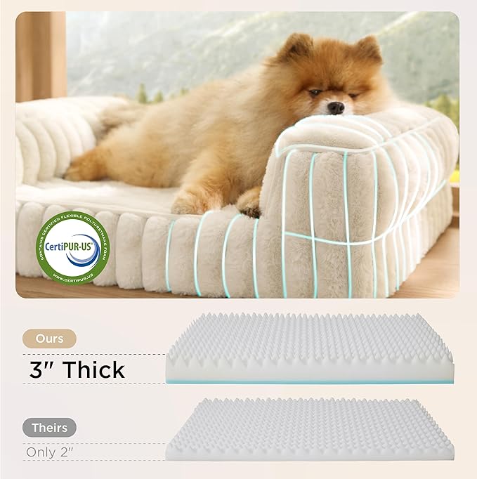 Bedsure Orthopedic Dog Bed for Small Dogs, Waterproof Memory Foam Small Pet Beds with Sides, Non-Slip Bottom and Egg-Crate Foam Medium Dog Couch Sofa with Washable Removable Corduroy Cover, Cream