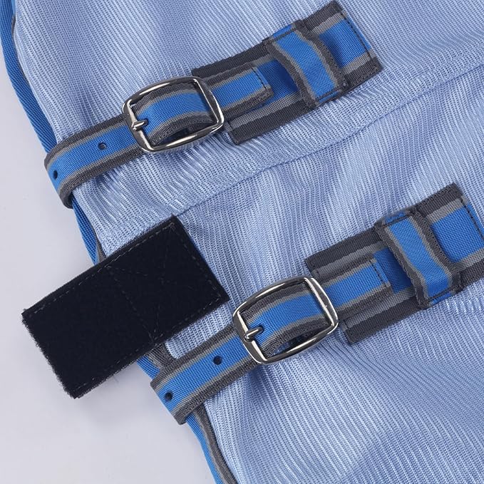 Horse Fly Sheet, Standard Neck Comfy Mesh Fly Sheet for Horses, Equine Summer Sheets UV-Protective Lightblue 75