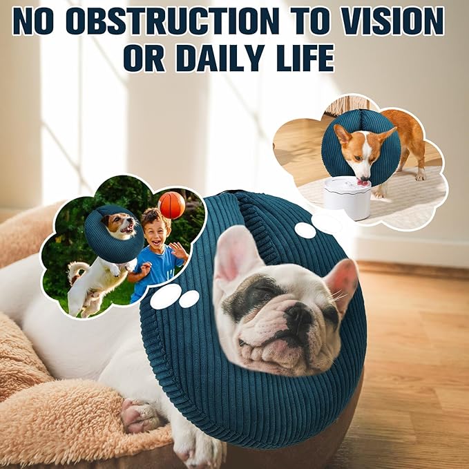 BINGPET Inflatable Dog Cone Collar Alternative After Surgery,Soft Recovery Cone for Dogs to Stop Licking,Protective Neck Donut E Collar Adjustable for Small Medium Large Dogs & Cats(Navy Blue,S)