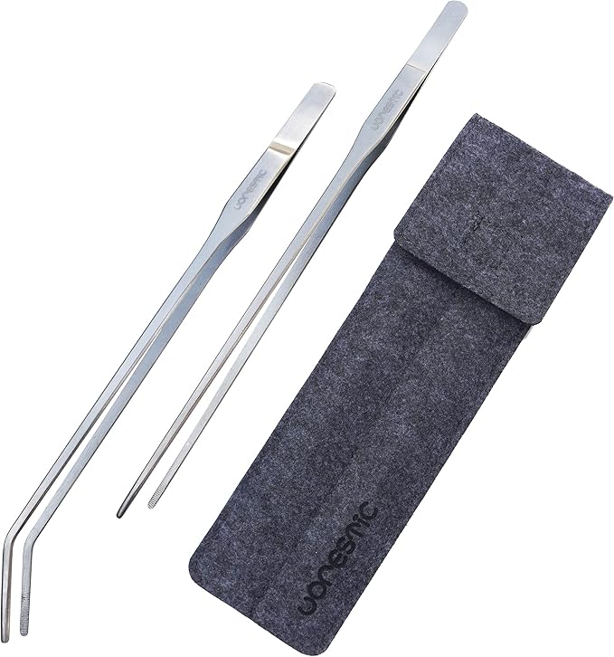 2 Pcs 10.6 Inches Heavy Duty Reptile Feeding Tongs, Long Aquarium Tweezers, Straight and Curved Long Tweezers for Aquarium and Terrarium