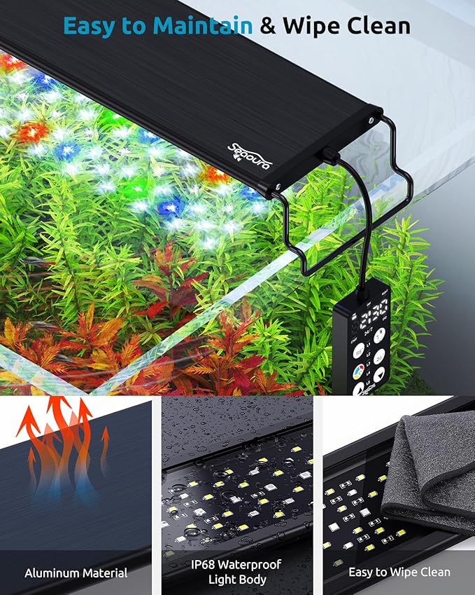 Aquarium Plant Light, 24/7 Programmable, Power-Off Memory, 7-Row LED 18-24in SEAOURA Full Spectrum Fish Tank Lights, 8 Colors, 20 Brightness Dimmable, Day & Night Cycle, Adjustable Bracket