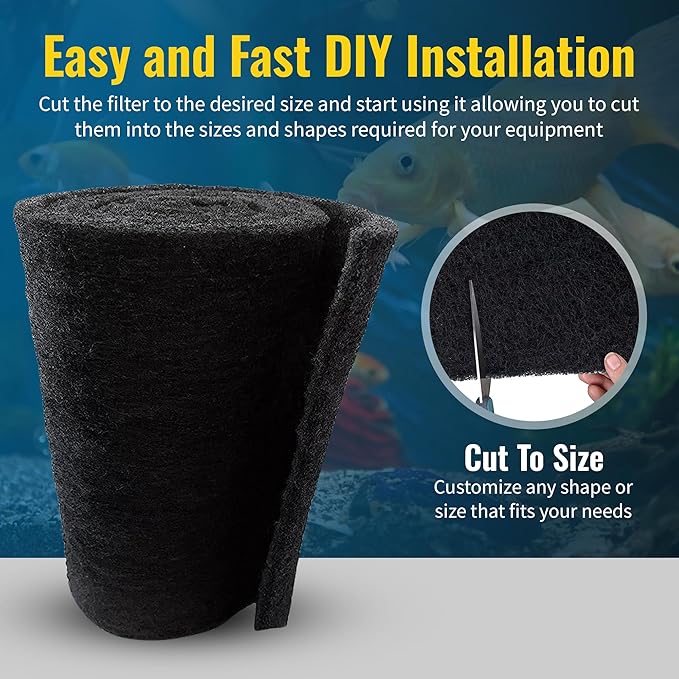 CFS – Pack of 2, Cut to Fit Carbon Infused Filter Pad Media for Clean & Clear Fish Tank and Ponds – Fresh & Filtered Water for Aquariums – Charcoal Filter Pads – Black – 10.5" x 72"