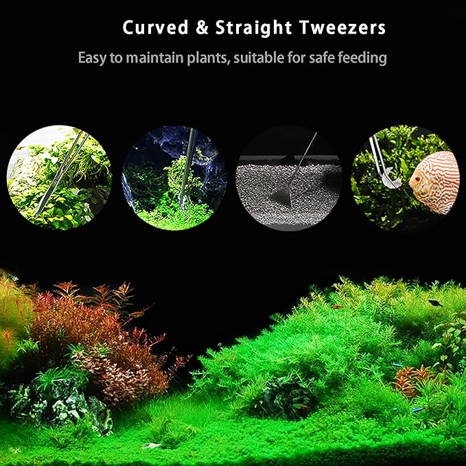 Aquarium Starter kit, The Package includes a Fish Tank Thermometer, aquascape Tool kit with a Sand Spatula, Straight Tweezers, Curved Tweezers, Curved Scissors, Handheld Sponge pad(3 PCS)