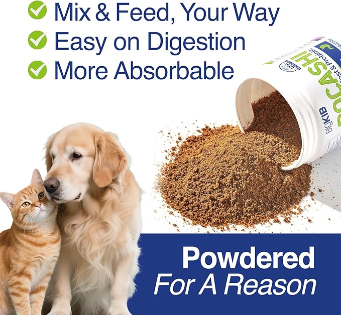 BOCASHI Probiotics for Dogs & Cats, Pet Fermented Nutritional Powder - for Digestive Health, Gut Support, Diarrhea & Constipation, Immune Booster - Natural, Made in USA - 60 Scoops