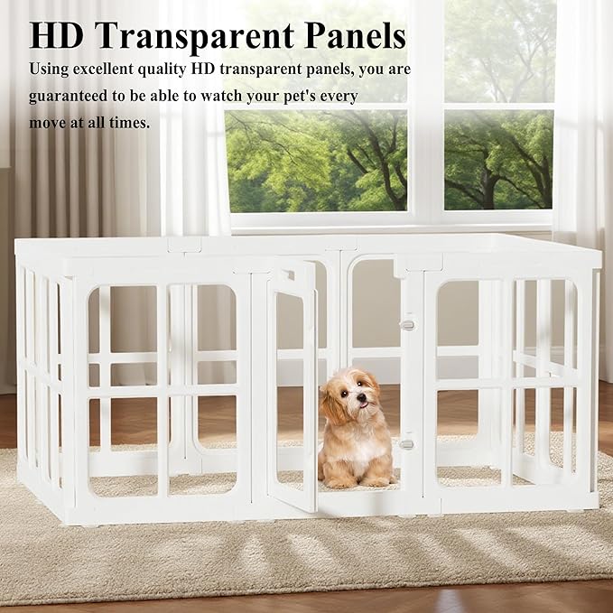 Clear Acrylic Dog Playpen with Door, for Puppy Cat Rabbit Transparent Pet Pen, Dog Playpen Indoor, Dog Fence, Easy Assemble & Cleaning Dog Pen for Small & Medium Dogs (23.6“ Height, 10PCS)