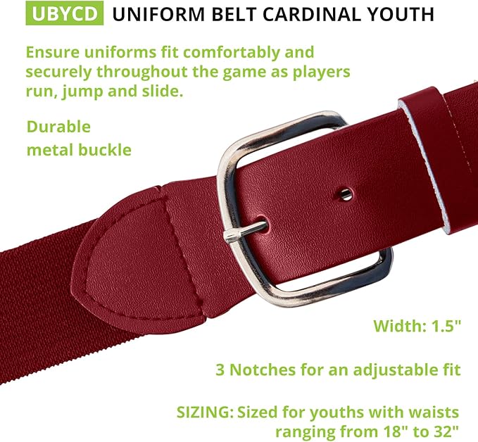 Champion Sports Baseball/Softball Uniform Belt, Comfort Stretch Fit Durable Syntex Tab - Youth & Adult Sizes, Multiple Colors
