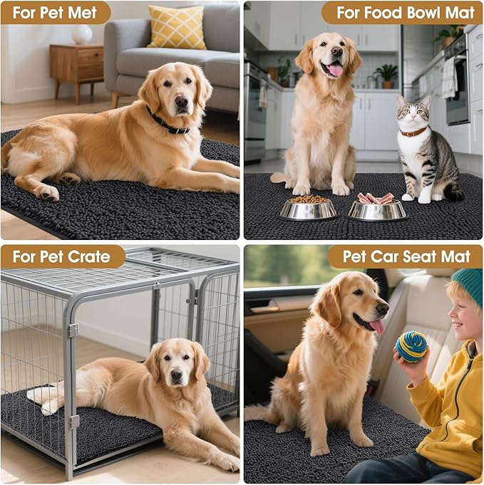 IM HOME 30" x 20" Dark Grey Dog Door Mats for Muddy Paws, Chenille Absorbent Dog Mat, Non Slip Heavy Mud Mat for Dogs, Soft Pet Bed Mat for Entryway, Mud Paws, Inside Floor