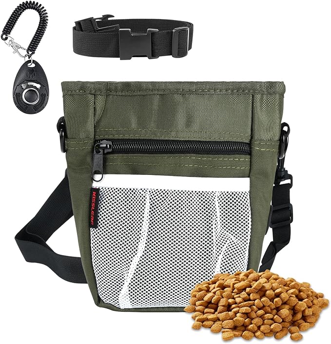 Dog Treat Pouches for Pet Training with Magnetic Closure Treat Pouches for Pet Training,Large Dog Treat Training Pouch and Dog Clicker,Training Treat Pouch Built-in Poop Bag Dispenser-Green