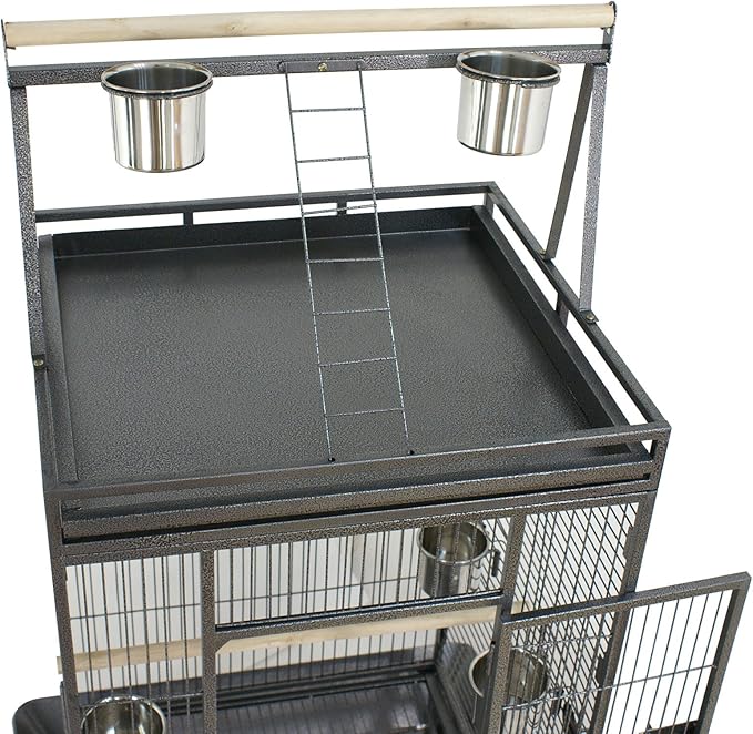 ZENY 68-Inch Birdcage, Playtop Parrot Cage, Wrought Iron Bird Cage with Rolling Stand, Heavy-Duty Pet Bird House for Parrot Cockatiel Cockatoo Parakeet Macaw Finches, Black