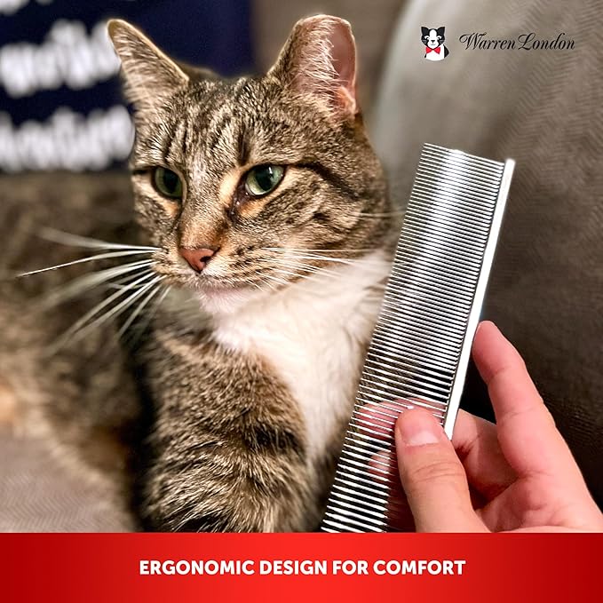 Warren London Cool Cat Comb | 7.5 inches of Copper Strength | Rounded Tips Comfort Durability | Fine/Coarse Greyhound Style Deshedding Dematting