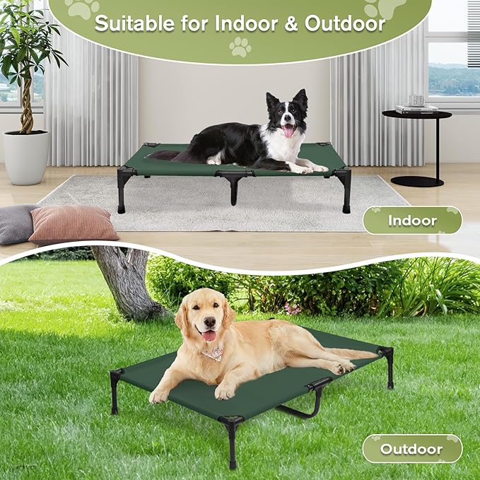 Elevated Dog Bed 42 Inch - Breathable Raised Pet Bed for Large Dogs, Waterproof Dog Cot Bed Easy to Assemble, Durable Portable Pet Cot with Non-Slip Feet, Green