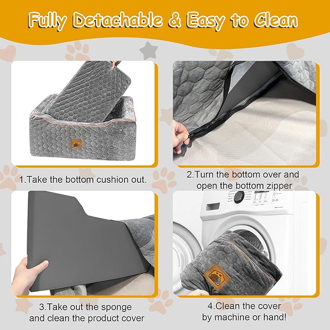 Dog Car Seat for Medium/Large Dog Booster Seat Under 60 lbs or 2 Small Dogs, Multi-Functional Pet Car Seat with Thick Cushion, 2 Safety Leashes (Gray)