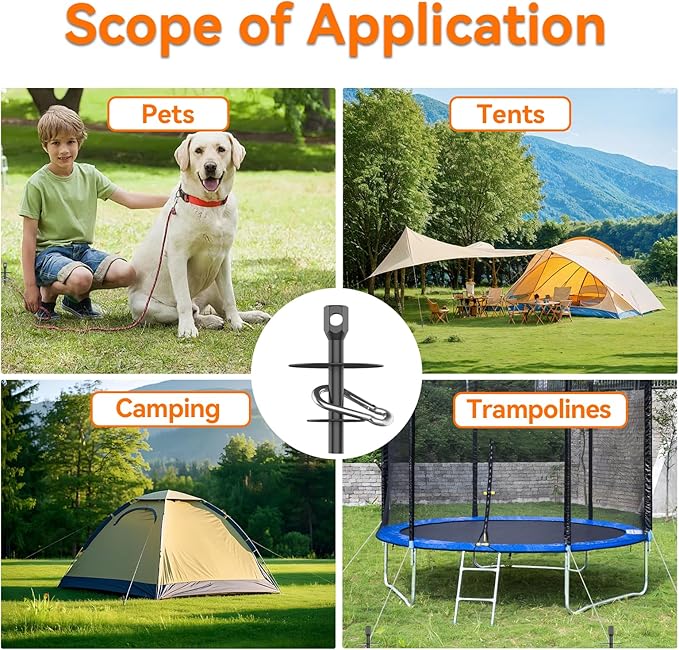 Dog Tie Out Stake, Heavy Duty Dog Tie Out Stake for Large Dogs up to 210 lbs, Ground Anchor for a Dog Cable, Leash, Lead Tether, Dog Accessories Trampoline Stakes 1-Pack (Black)