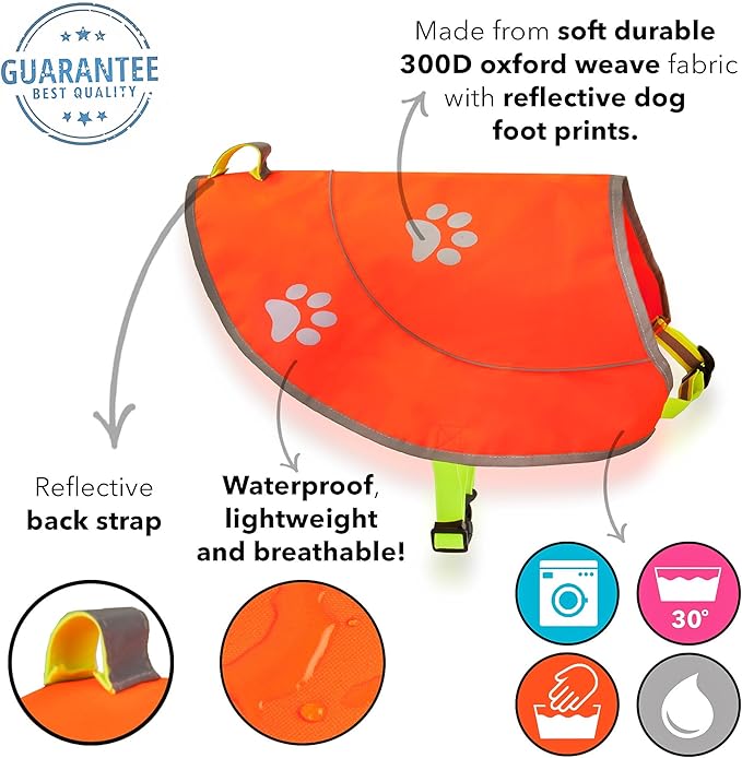 Dog Reflective Vest - Comfortable Jacket Safety Hunting, High Visibility for Dogs with Elastic Straps and Clasp Closure- Orange, X-Small
