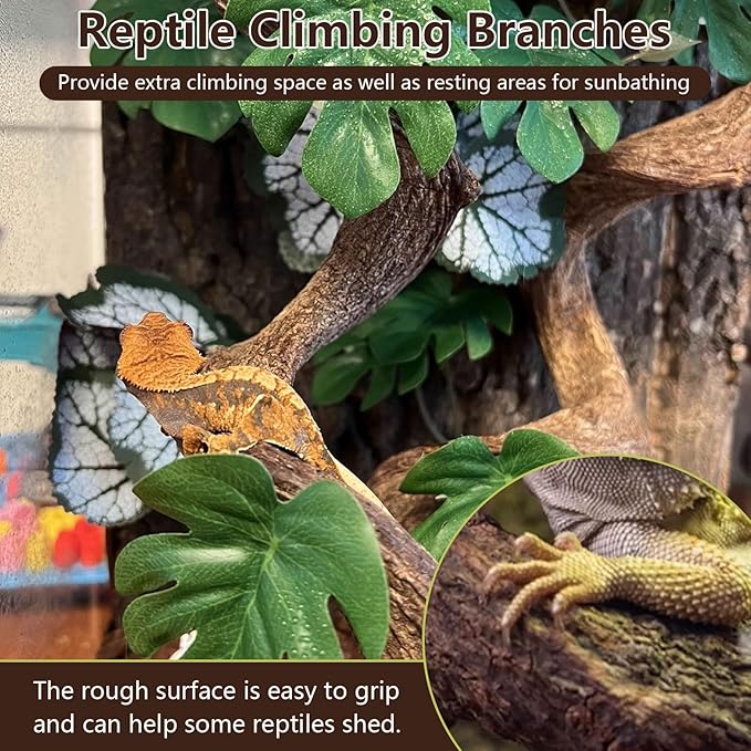BNOSDM 3 Pcs Reptile Climbing Branches Decor,Snake Climbing Branch,Gecko Climb Wood,Lizard Forest Branch,Tank Habitat Tree Trunk Decorations for Bearded Dragons,Chameleons,Spider,Frogs (S)