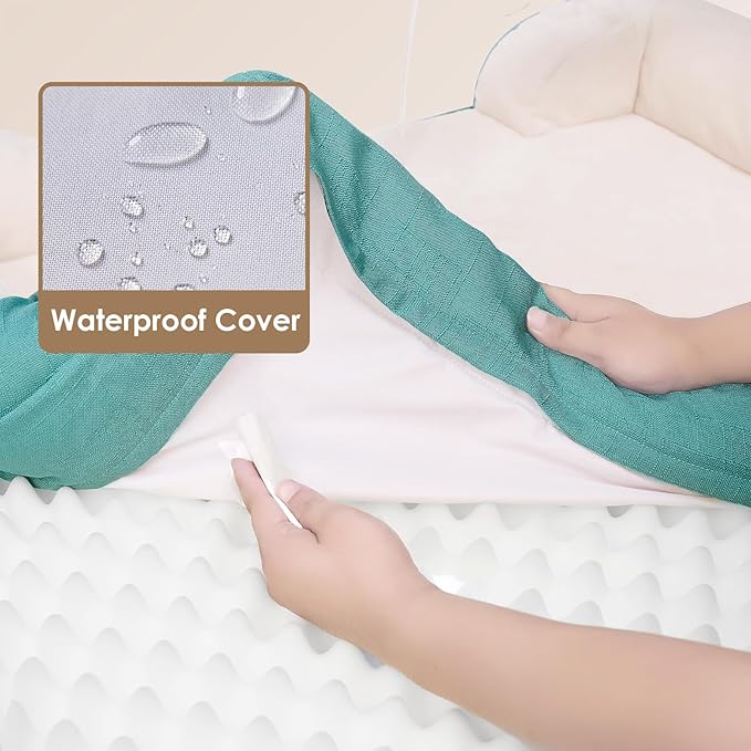 EHEYCIGA Orthopedic Dog Beds for Extra Large Dogs, Waterproof Memory Foam XXL Dog Bed with Sides, Non-Slip Bottom and Egg-Crate Foam Big Pet Couch Bed with Washable Removable Cover, Turquoise Blue