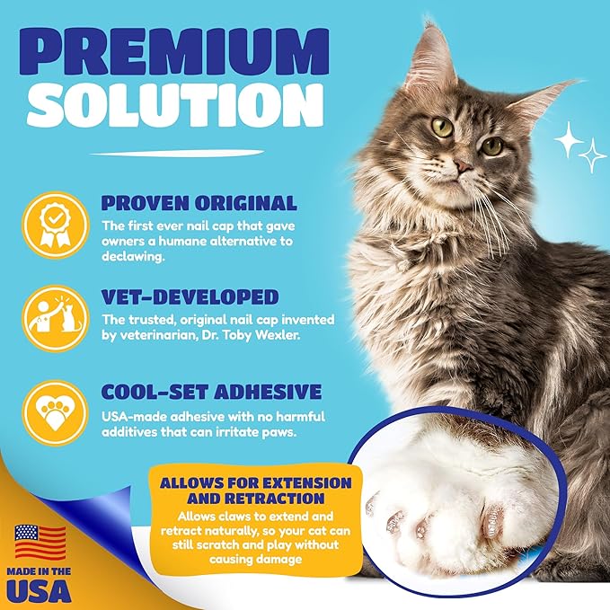 Soft Claws Cat Nail Caps for Large Cats – (40 Caps, Black) - Made in USA - Veterinarian-Developed | Protects Furniture & Skin - Easy to Apply, Long-Lasting Anti-Scratch Soft Cat Claw Covers.