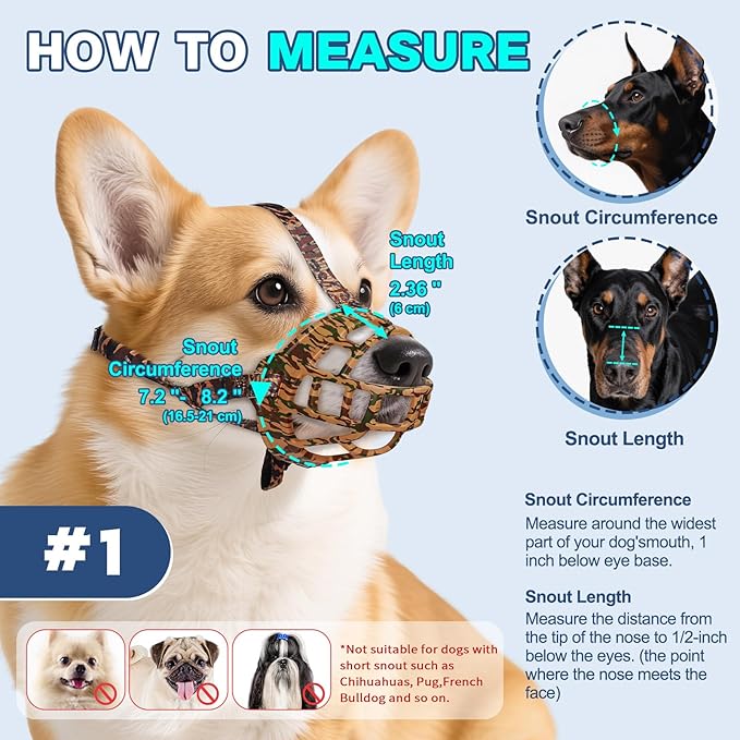 Basket Muzzle to Prevent Biting, Dog Muzzle for Large Medium Small Dogs Allows Panting Drinking Anti Chewing, Perfect for Grooming Trimming Training and Aggressive Reactive Dogs (Brown, Size 1)