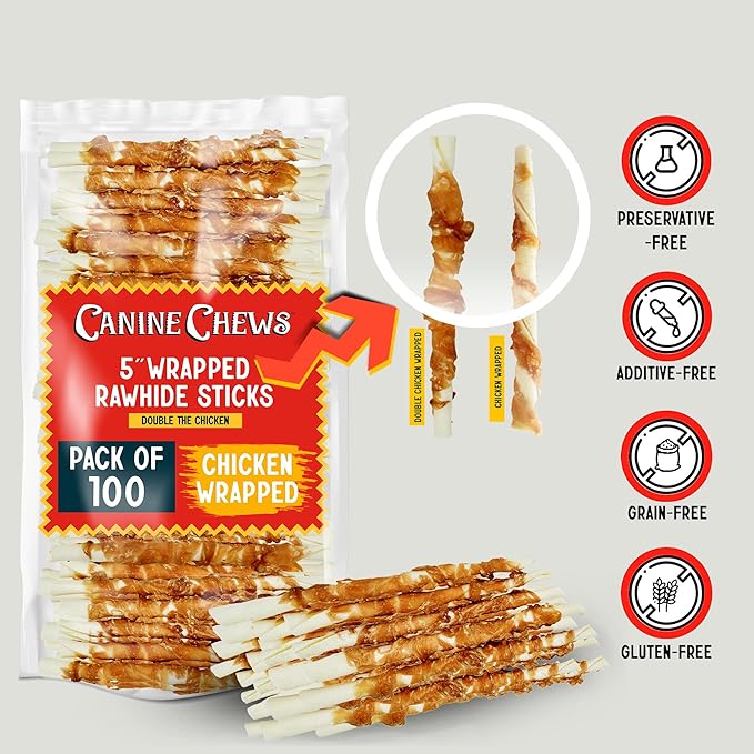 Canine Chews 5" Double Wrapped Chicken Dog Treats - 100 (Pack)