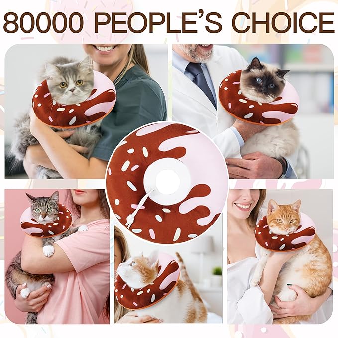 Cat Cone Collar Soft, Cute Cat Donut Collar After Surgery, Adjustable Kitten Recovery Cones to Stop Licking, Lightweight Neck Elizabethan Collars for Cats Kittens (Chocolate, Large)