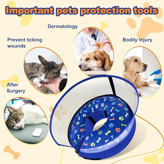 Dog Cone Collar with Enhanced Anti-Licking, Inflatable Dog Cone After Surgery, Adjustable Size with Soft Padding for Small Medium Large Dogs - Blue/XL