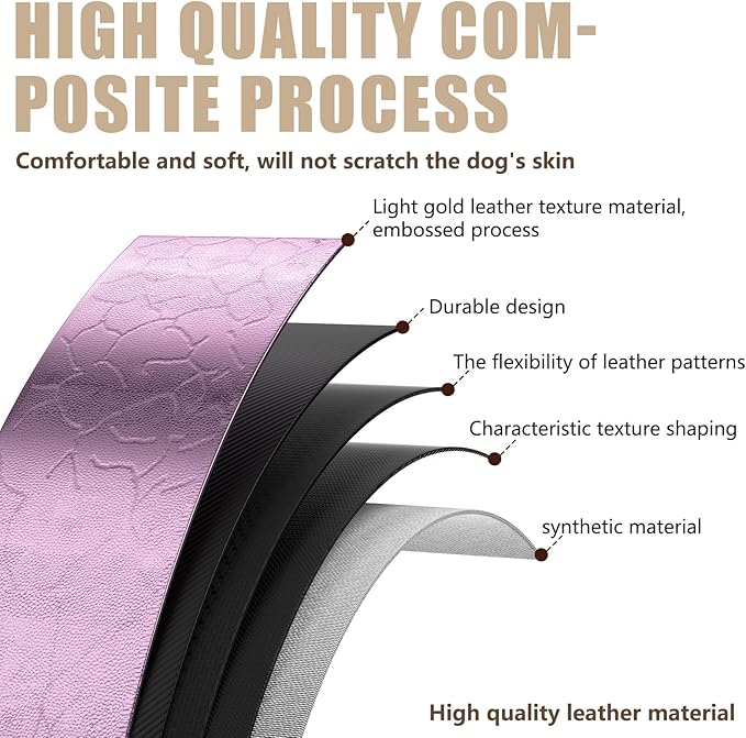 AirTag Dog Collar - Leather Dog Collar with Airtag Holder | IP68 Waterproof AirTag Holder with Metal Buckle, Comfortable GPS Dog Collars Tracker for Medium Large Dogs (Rose Gold, XL)