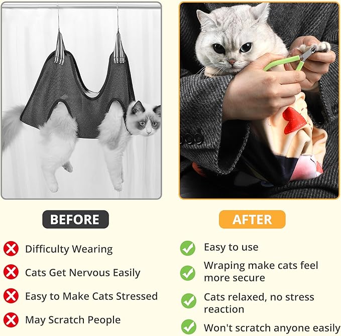 Cat Grooming Wrap,Anti-Escape Cat Wrap for Grooming,Self-Adherent Soft Cat Blanket to Wrap,Clip Nails, Anti-Bite, Anti-Scratch,Cat Calming Wrap,Cat Burrito Wrap,Swaddle Wrap Pet Tool