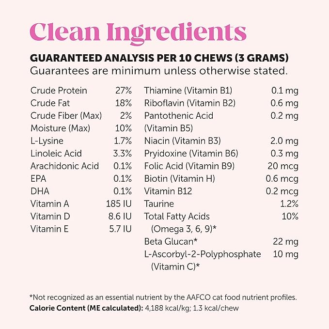 Cat Multivitamin Crunchy & Creamy Chews - Cat Treats for Health + Immune, Joint Support, Skin & Coat, & Digestion - Vitamins with Omega 3s, Lysine & Probiotics (30 Day Supply)