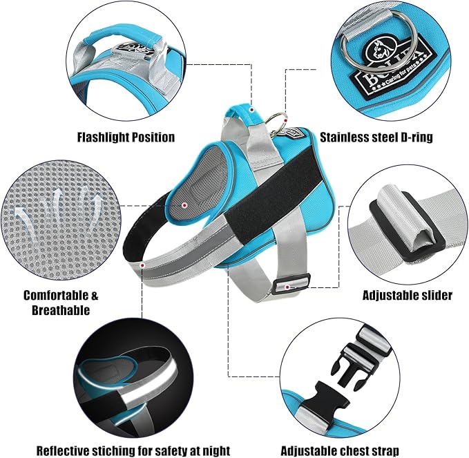 Bolux Dog Harness, No-Pull Reflective Dog Vest, Breathable Adjustable Pet Harness with Handle for Outdoor Walking - No More Pulling, Tugging or Choking (OceanicBlue, X-Small (Pack of 1))