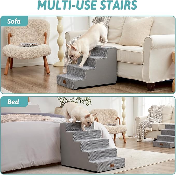 Dog Stairs for Small Dogs, 5 Tier Wider Pet Stairs for High Beds, 23.6" H Non-Slip Dog Steps for Old Cats, Puppies, Small Medium Dogs, 29.5x19.7x23.6 inch, Grey
