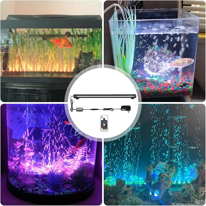 Bubbler Aquarium Fish Tank Decor: Submersible Aquarium Lighting with Oxygen Boost for Fish Lovers - Waterproof RGB Light Bar Bubble Wall for 30-35 Inch Saltwater Freshwater Fishes Tanks