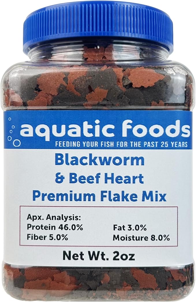 Aquatic Foods Inc. California Blackworm & Beef Heart Premium Flakes for Discus, Cichlids All Community Tropical Fish Also Pellet Mix, Wafer Mix Included…2oz